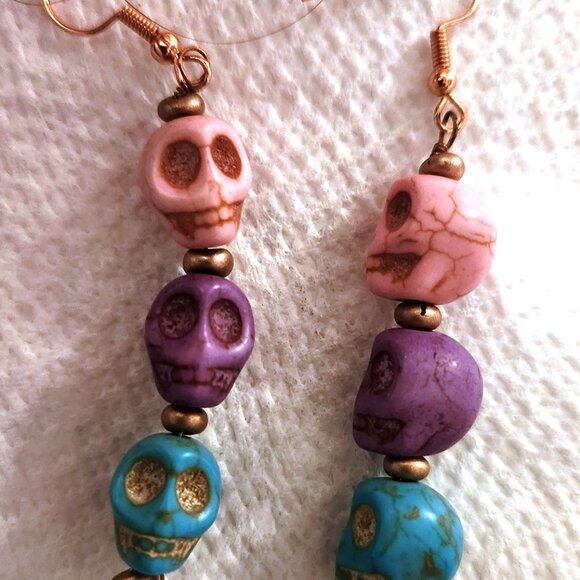 Hand Crafted Skull Earrings and Bracelet Bundle NEW - Picture 4 of 8